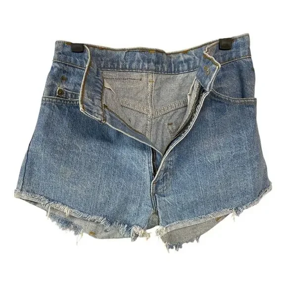Levis Women's 28 Orange Tab Jean Shorts Distressed Light Wash Denim Raw Hem Mom - Picture 6 of 8